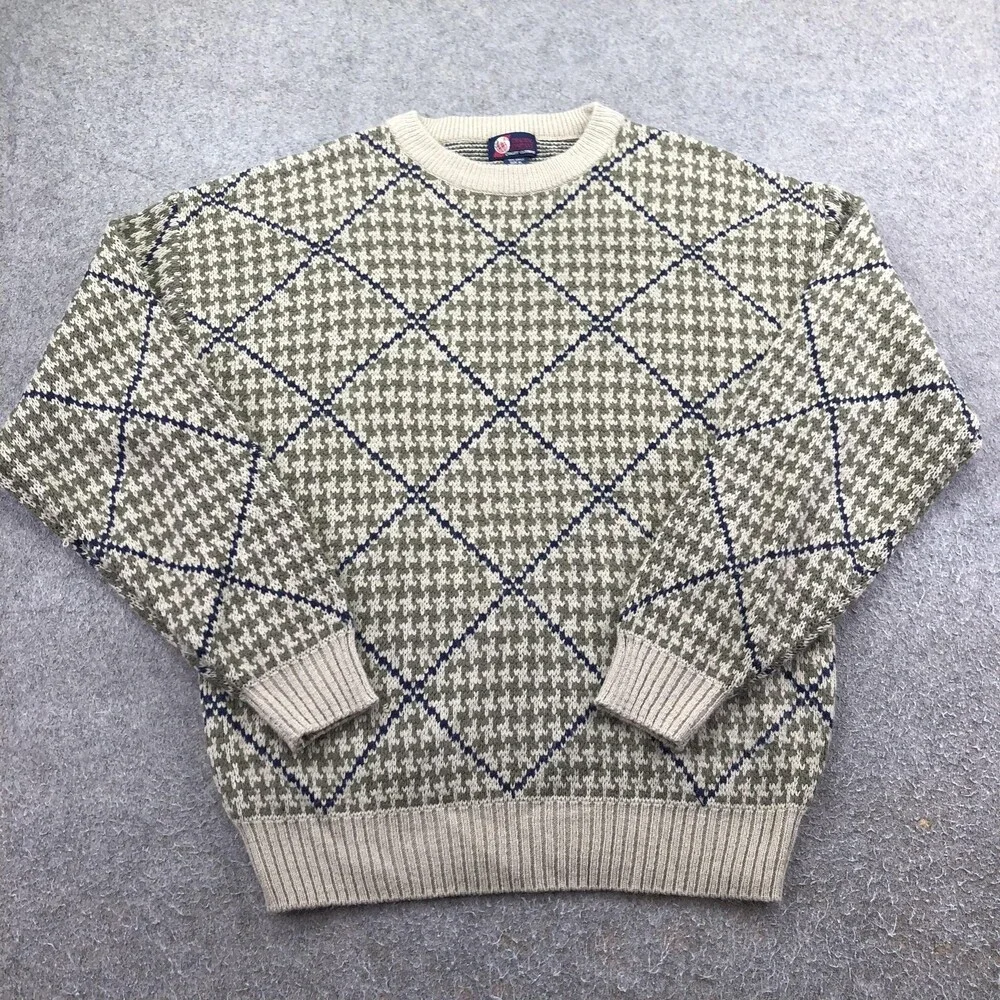 Vintage Trading Company Sweater Mens XL Green Argyle Crewneck Pullover Korea